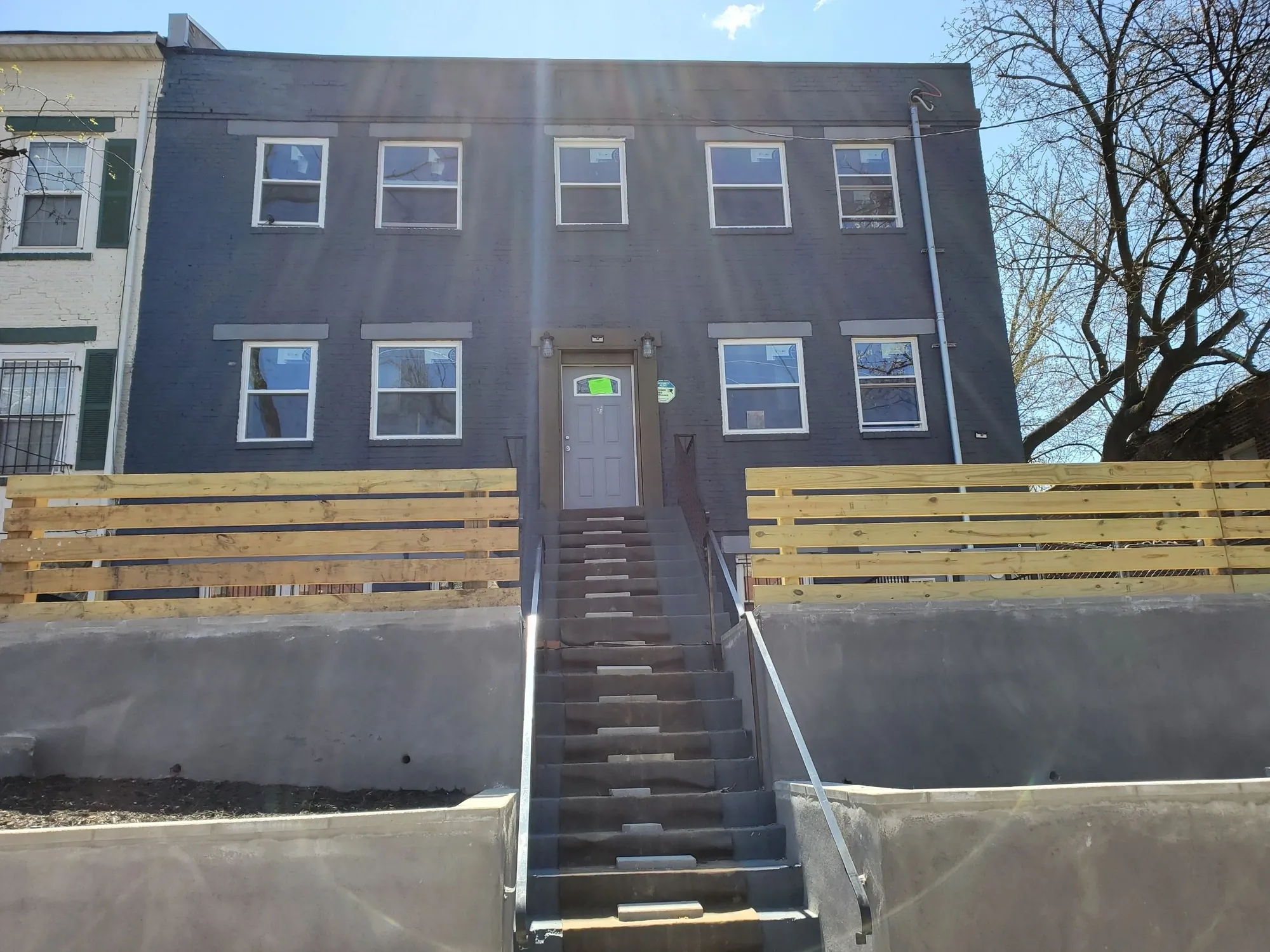 Residential exterior during renovation.